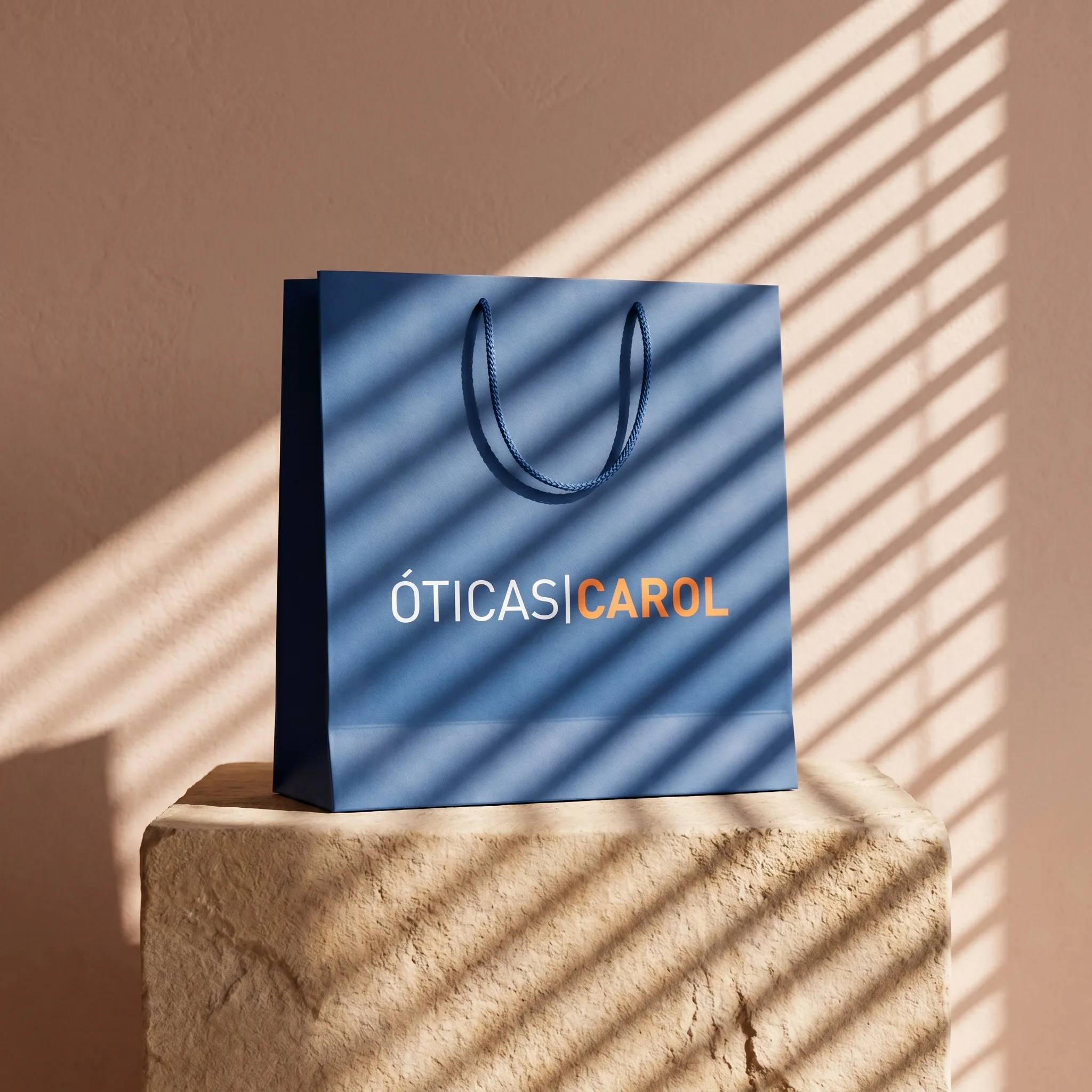 Sacola azul fosca com alça de cordão personalizada